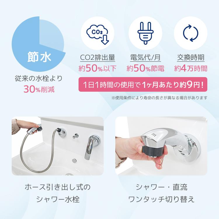 アサヒ衛陶 【公式店】洗面台 750幅 ライン取手 三面鏡 LED くもり止め