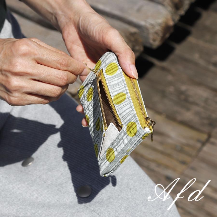 ミニ財布 L字ファスナー 極小財布 日本製 水玉 縞 ドット ストライプ 