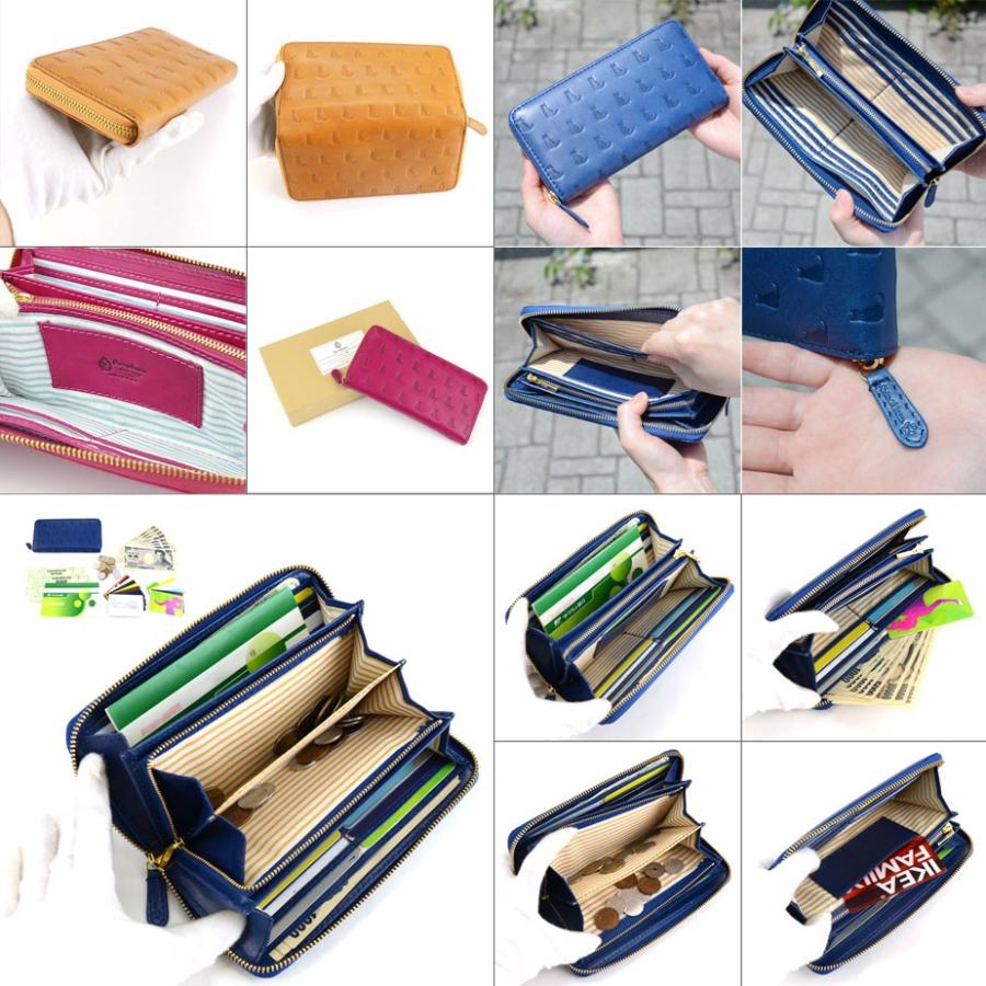 長財布 ラウンドファスナー 大容量 猫 型押しレザー 本革 レディース