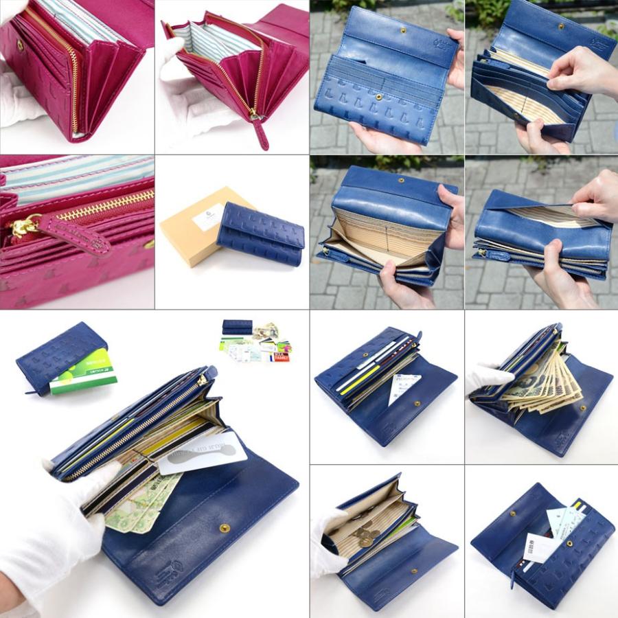 長財布 かぶせ 大容量 猫 型押しレザー 本革 レディース Cuirdeson