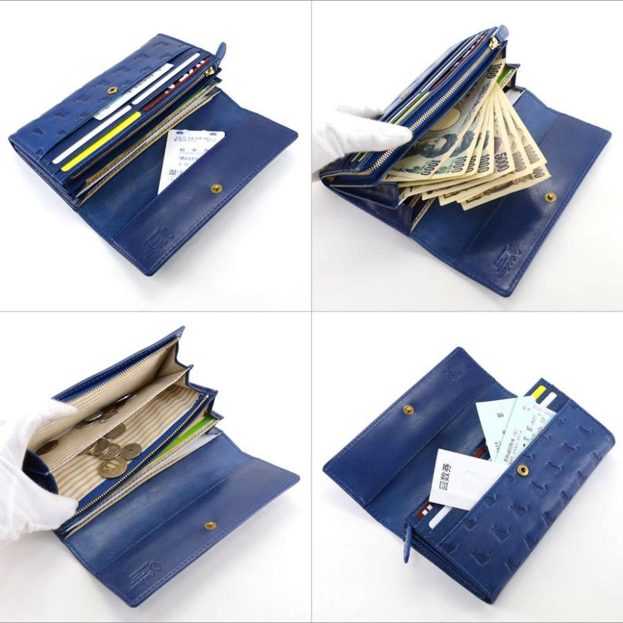 長財布 かぶせ 大容量 猫 型押しレザー 本革 レディース Cuirdeson