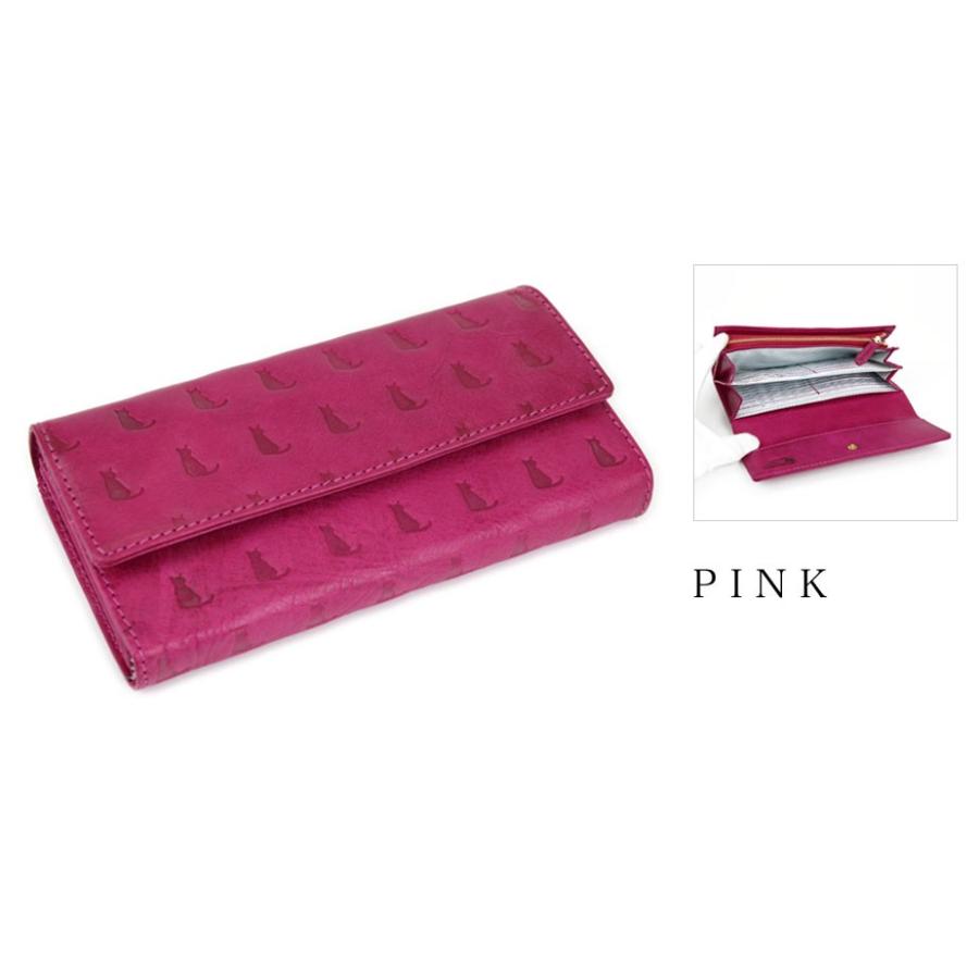 長財布 かぶせ 大容量 猫 型押しレザー 本革 レディース Cuirdeson