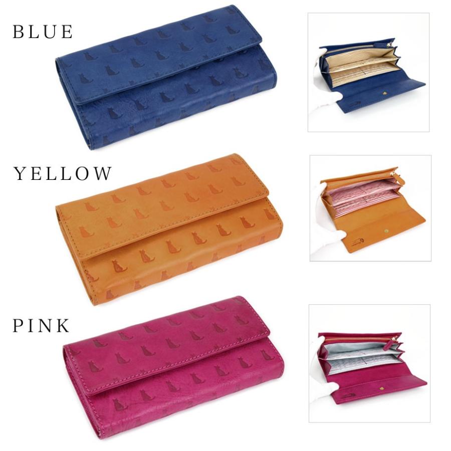 長財布 かぶせ 大容量 猫 型押しレザー 本革 レディース Cuirdeson