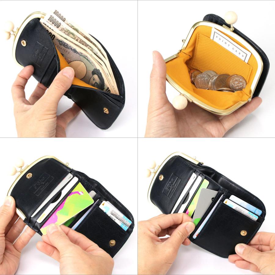 Folna がま口財布 二つ折り財布 コンパクト 木玉 日本製 レディース 本