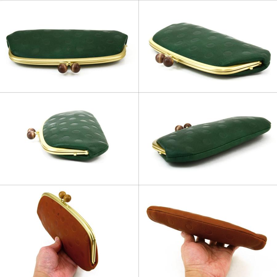 Folna 長財布 がま口財布 親子がま口 水玉 ドット 型押し レザー 木玉