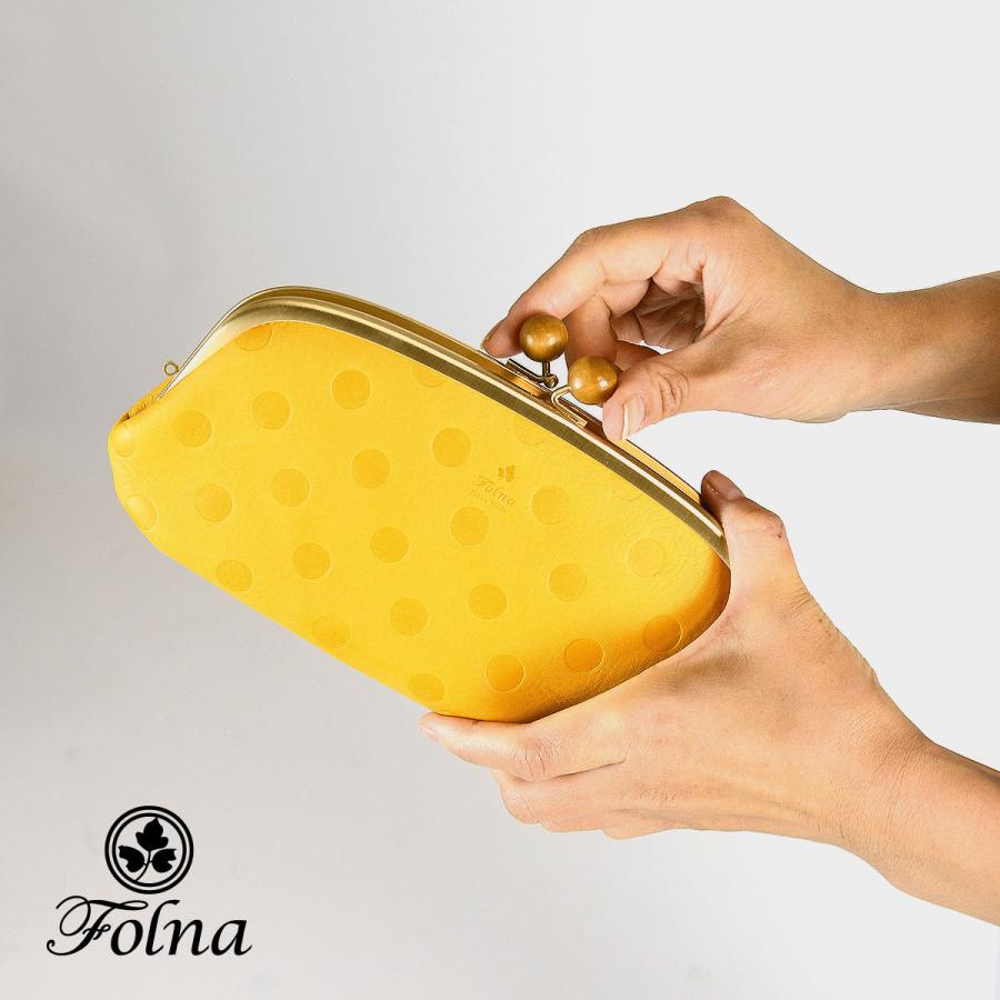 Folna 長財布 がま口財布 親子がま口 水玉 ドット 型押し レザー 木玉