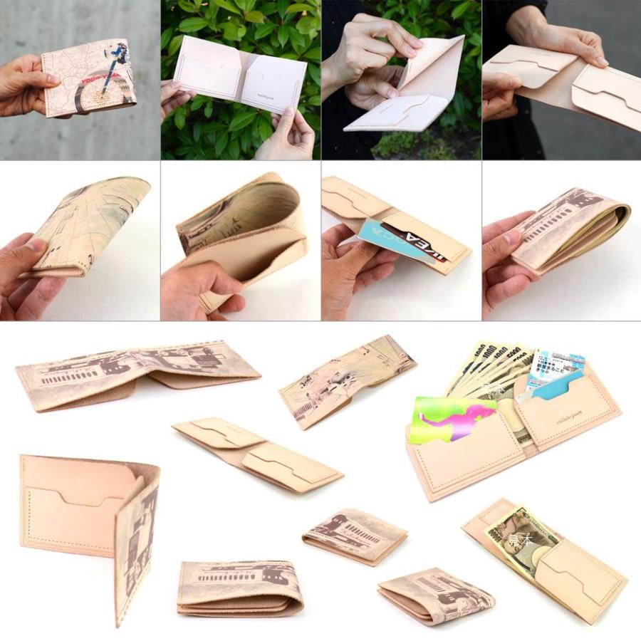 手書き一点物 本革二つ折り札入れ メンズ 二つ折り財布 本革製 牛革 札入れ 手描きペイント