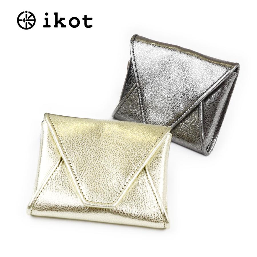 ミニ財布 ギャルソン ソフトレザー 箔レザー 牛革 コンパクトウォレット ミドルウォレット 本革 ikot イコット ユニセックス ゴールド シルバー ミニ財布 ギャルソン ソフトレザー 箔レザー 牛革 コンパクト