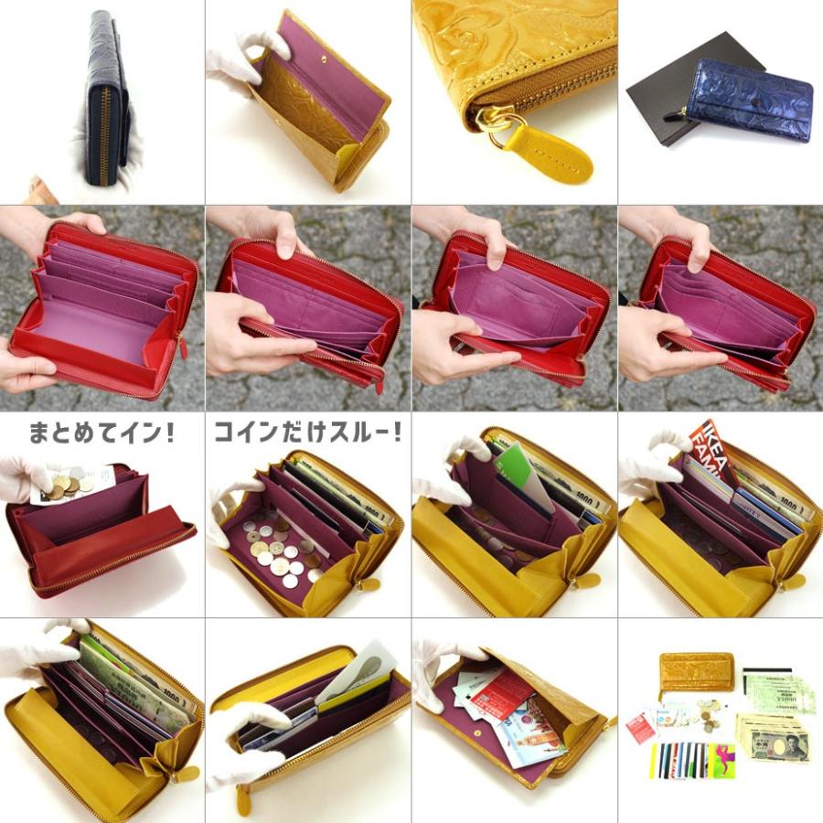 長財布 ラウンドファスナー ギャルソン バラ 花柄 エナメル 型押し