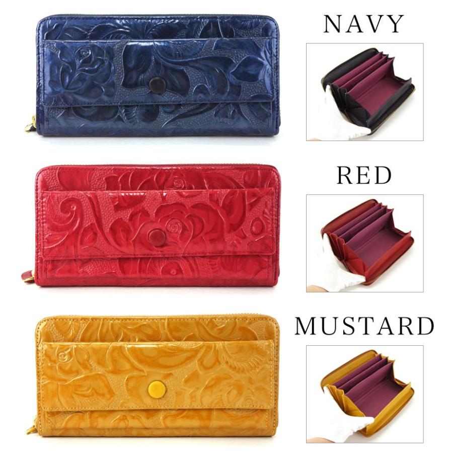 長財布 ラウンドファスナー ギャルソン バラ 花柄 エナメル 型押し