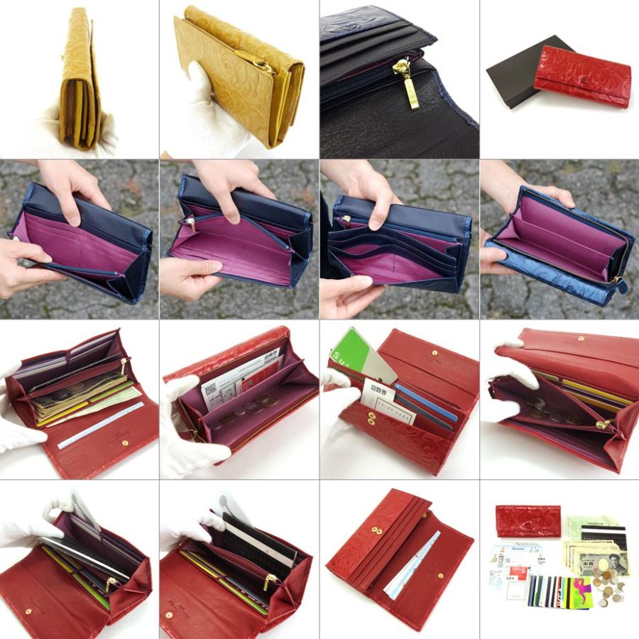 長財布 フラップ かぶせ バラ 花柄 エナメル 型押しレザー 大容量