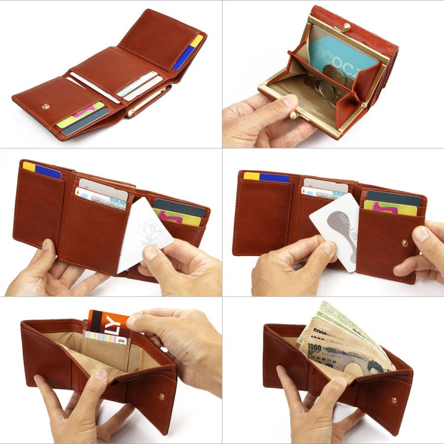 三つ折り財布 がま口財布 コンパクトウォレット ミニ財布 型押し 猫柄