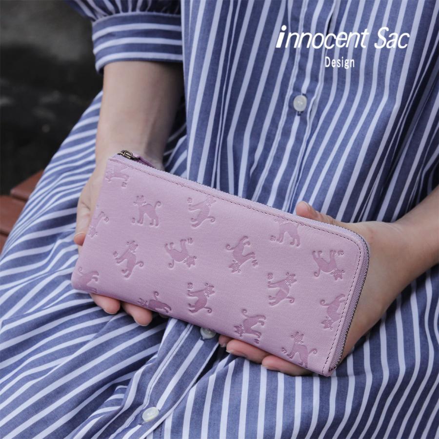 長財布 L字ファスナー 薄型 猫柄 型押しレザー Cat ネコ Innocent Sac イノセントサック 本革 牛革 姫路レザー 日本の革 日本製 レディース 薄い Is 78149 おさいふやさん 通販 Yahoo ショッピング