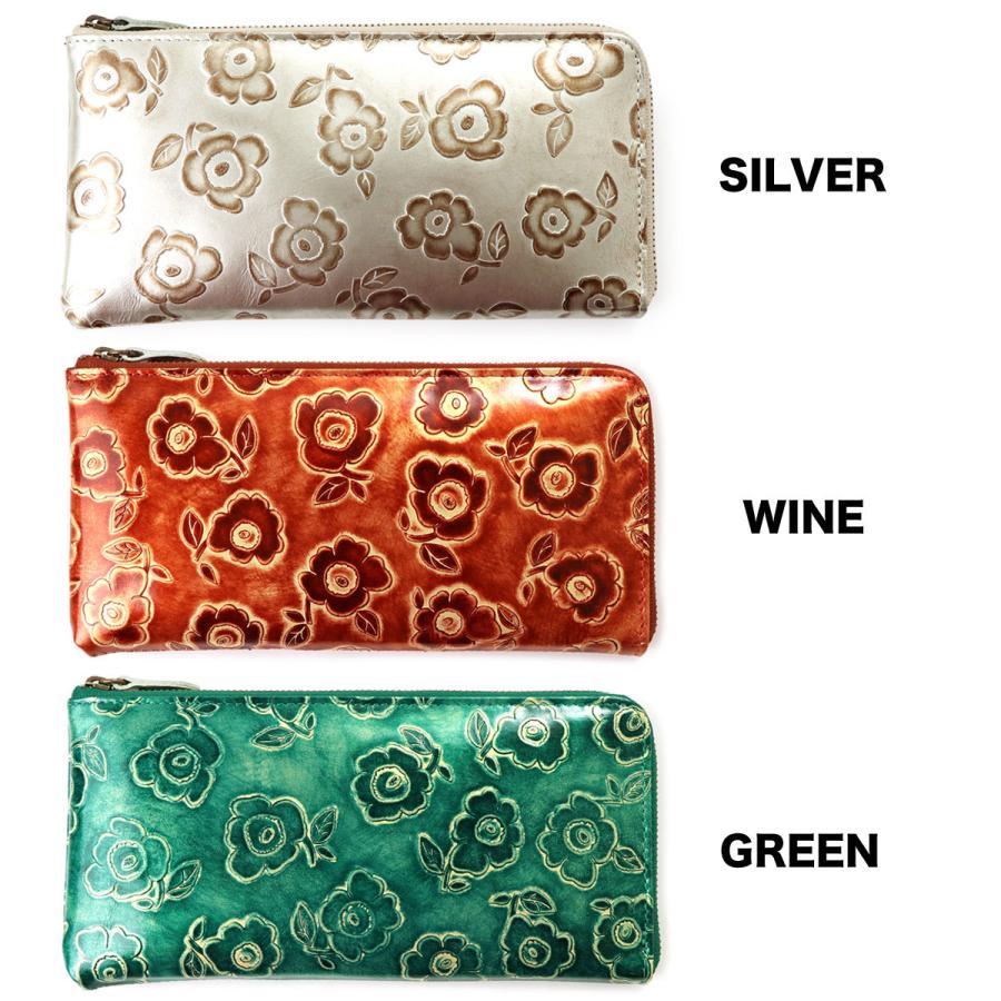 L字ファスナー長財布 エル字 花柄 型押しレザー メタリック 手染めグラデーションレザー innocent Sac イノセントサック 本革 日本製 レディース　春財布 L字ファスナー長財布 エル字 花柄 型押しレザー メタリック 手染め