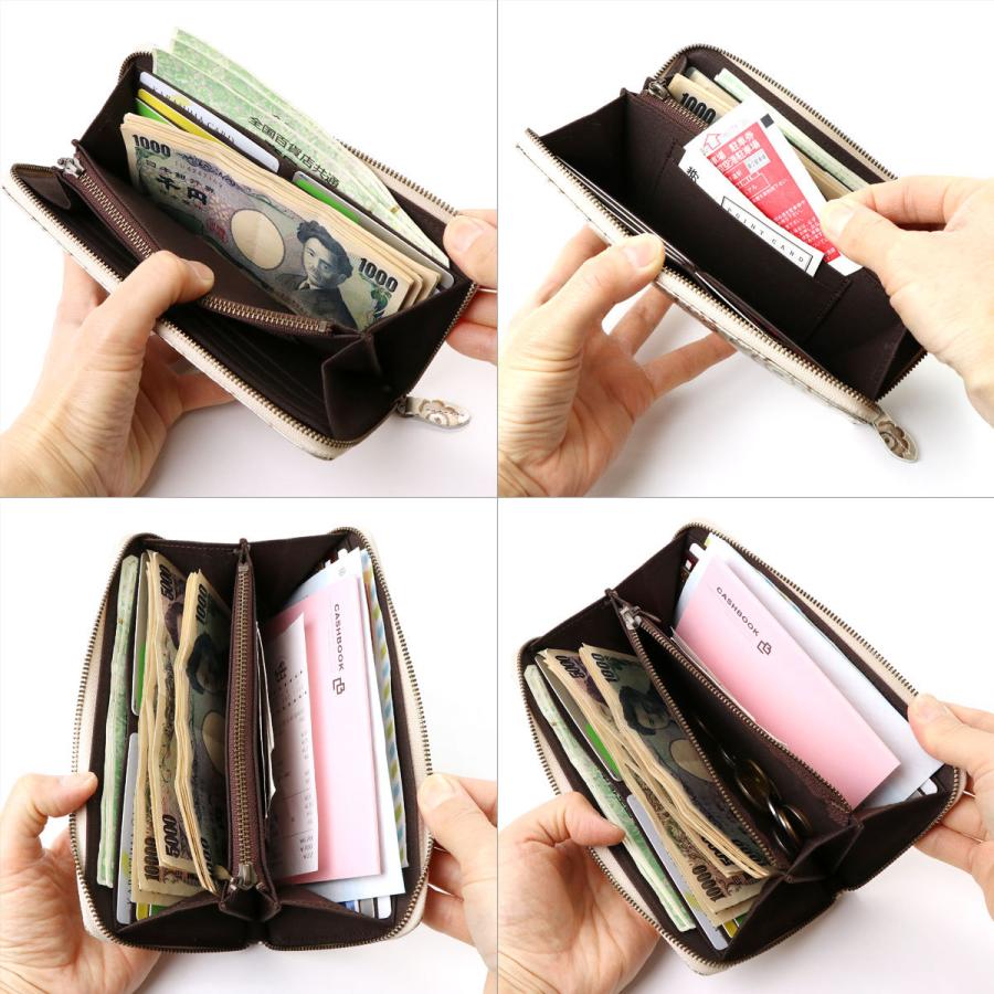 ラウンドファスナー長財布 花柄 型押しレザー メタリック 手染め