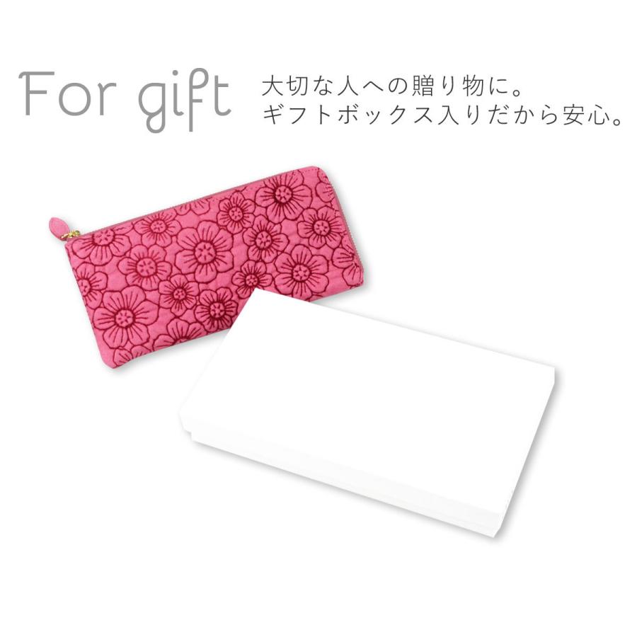 長財布 L字ファスナー フラワー 花柄 型押し レザー ピッグレザー 豚革