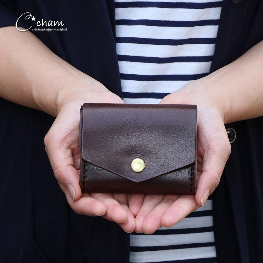 Cham ミニ財布 レディース お札を折らない 日本製 三つ折り Cham ミニ財布 レディース お札を折らない 日本製 三つ折り