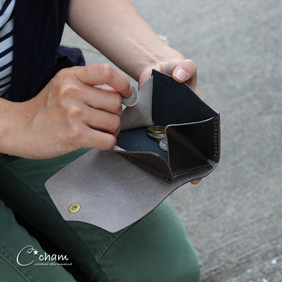 Cham ミニ財布 レディース お札を折らない 日本製 三つ折り Cham ミニ財布 レディース お札を折らない 日本製 三つ折り