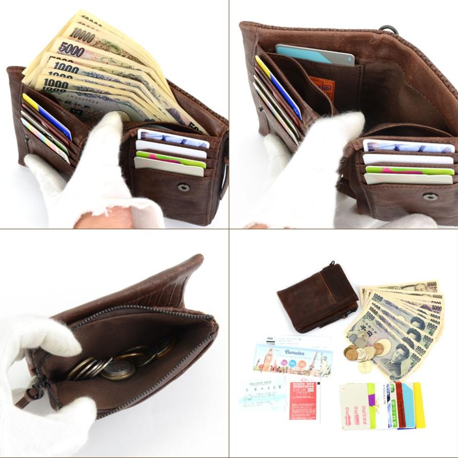 二つ折り財布 ミドルウォレット メンズ 本革 馬革 パンチングレザー
