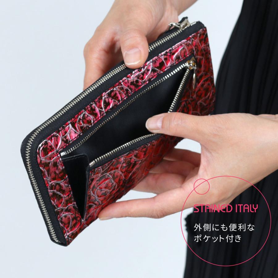 長財布 L字ファスナー イタリアンレザー 本革 レディース 薔薇 バラ 花