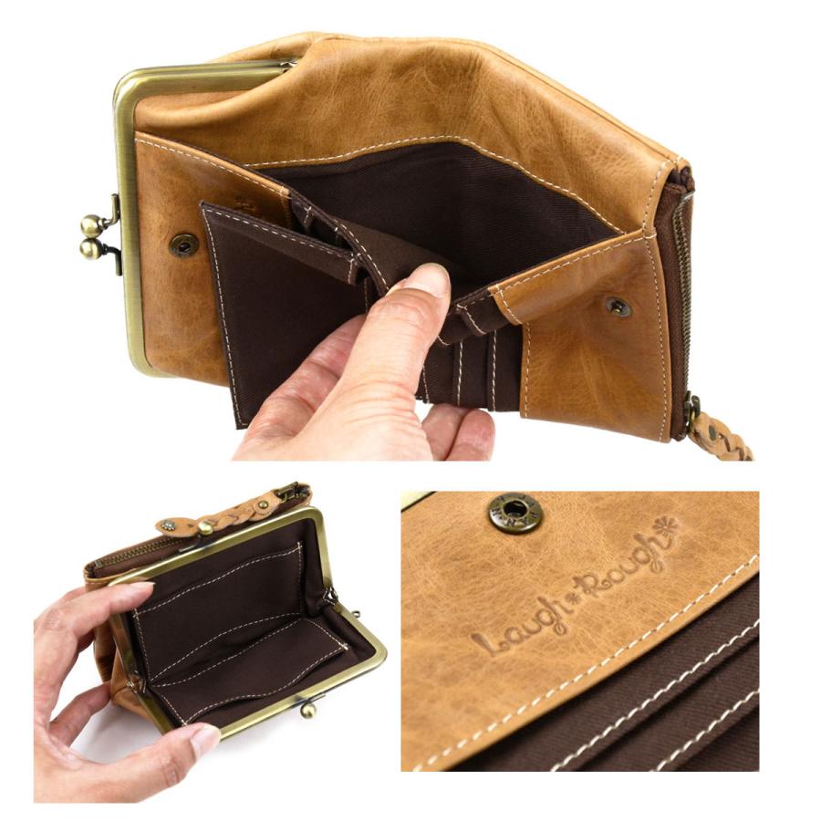 がま口財布 二つ折り レディース がまぐち 水玉 ドット 本革 可愛い