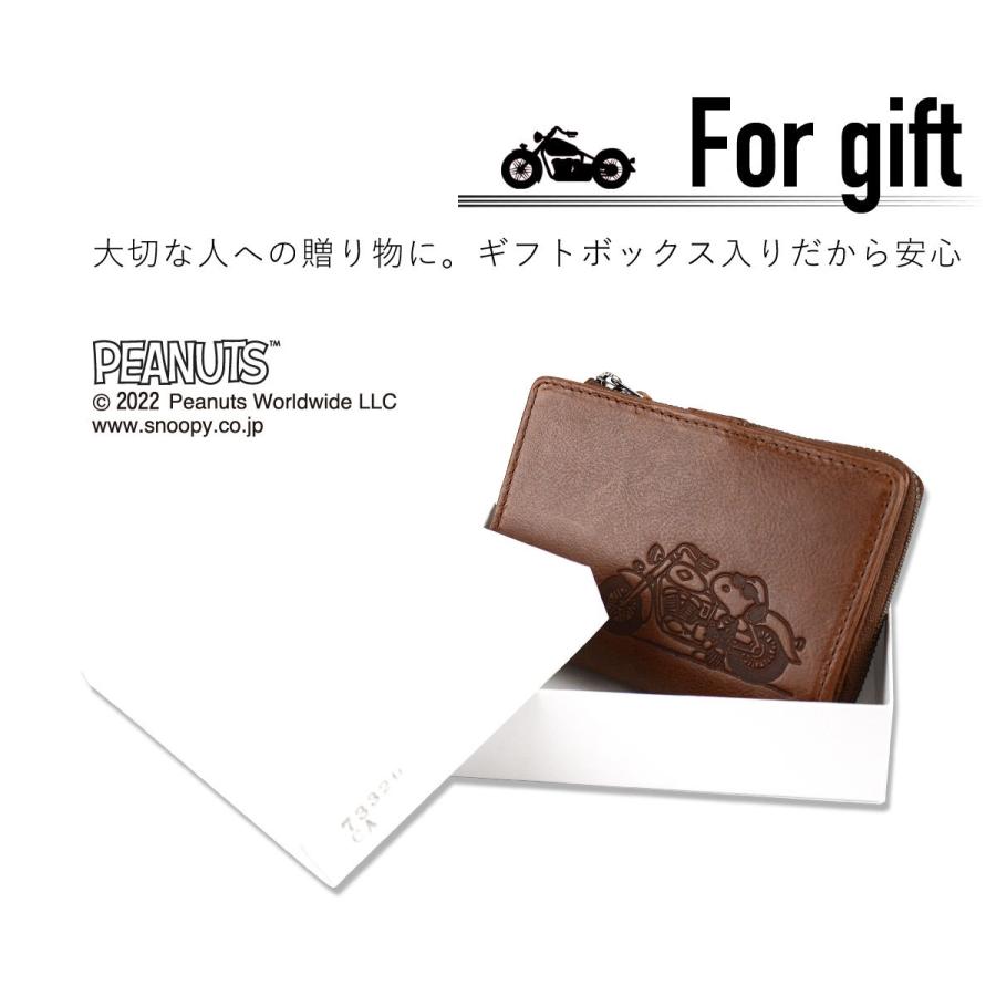 財布 二つ折り ピーナッツ スヌーピー 縦型 本革 ミドルウォレット