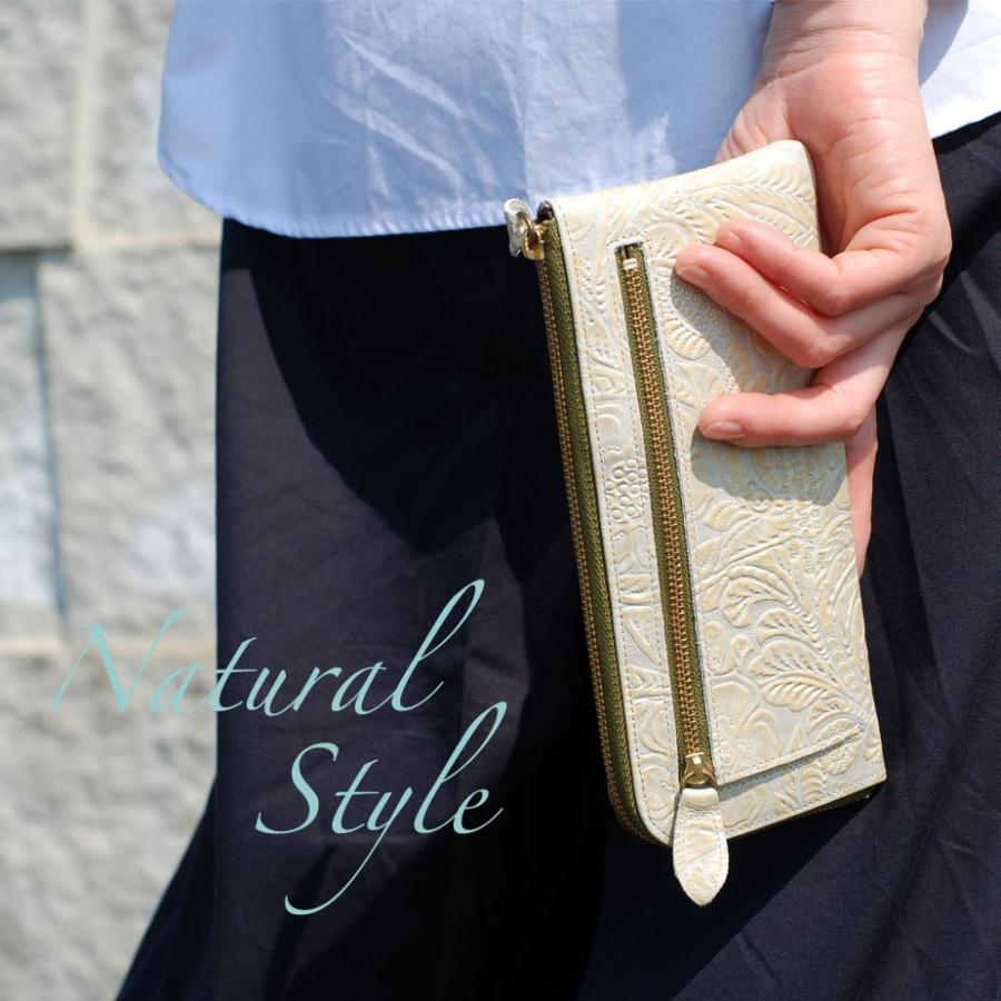 oeillet（ウイエ） 長財布 レディース L字ファスナー 薄い 花柄 本革