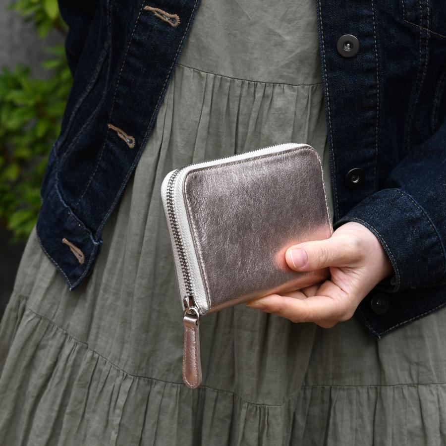 ミドルウォレット 二つ折り財布 ラウンドファスナー ゴールド ピンク