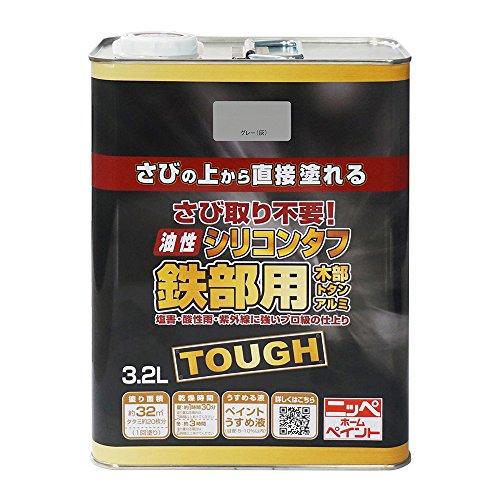 ニッペ　ペンキ　塗料　3.2L　つやあり　油性　日本製　油性シリコンタフ　屋内外　グレー（灰）　4976124219047