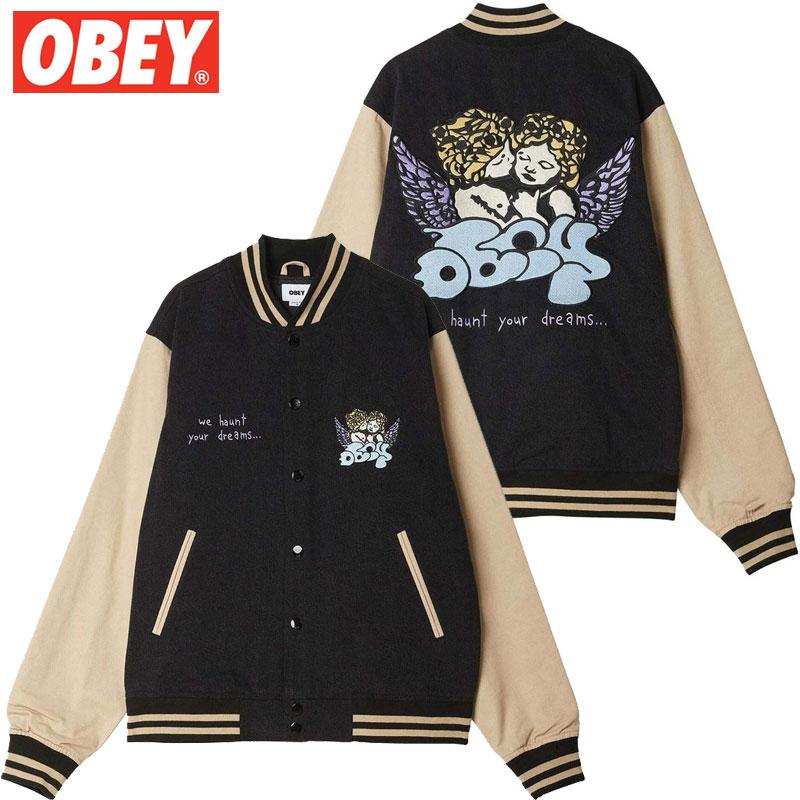Mサイズ ラスト1点】送料無料 オベイ OBEY CARE DENIM VARSITY JACKET 