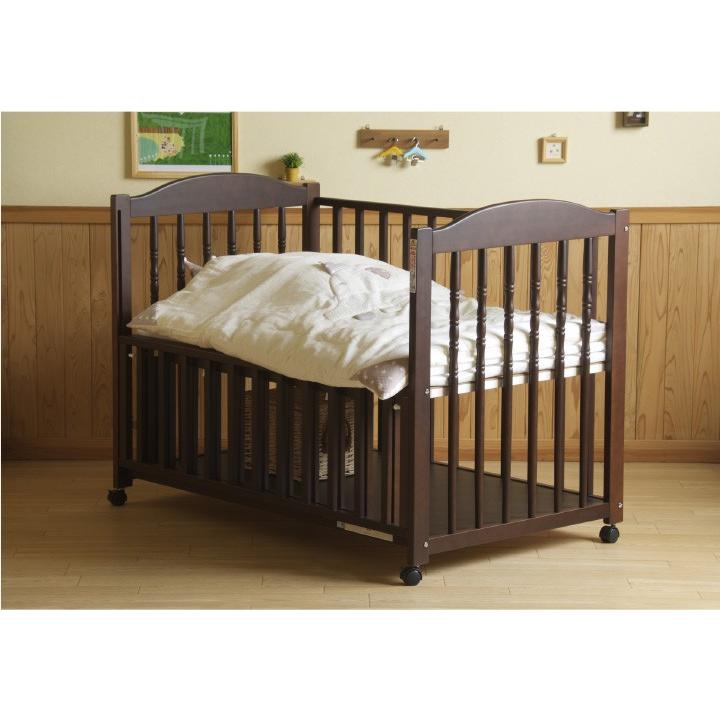 ベビーベッド日本製石崎家具エリーゼ転落防止収納付きキャスター良品