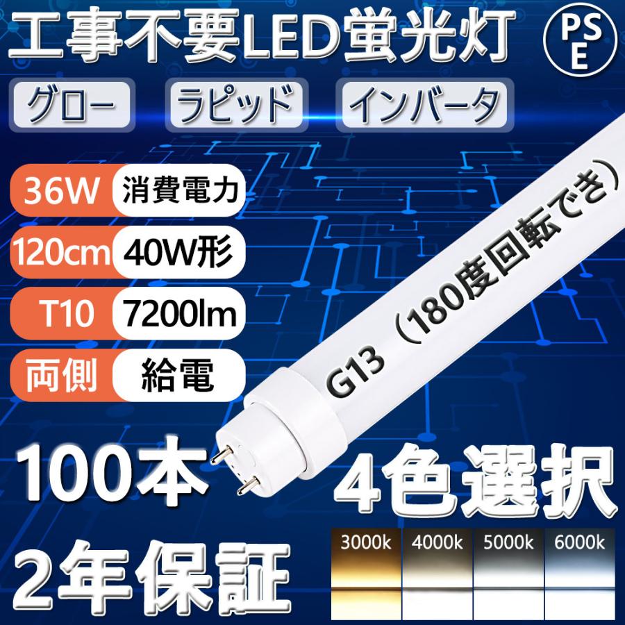 40W形 直管LED蛍光灯 120cm 36w G13 7200lm T10管径 広角180度 led蛍光灯1198mm グロー式/ラピッド式/インバーター式 全工事不要 2年保証