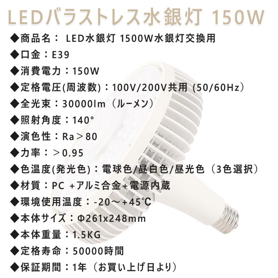 【20個】LED ビーム電球 150W 口金E39 30000LM高輝度 ledランプ1500W相当 LED電球 散光型 ビームライト 看板照明 省エネ 高品質 長寿命 屋内用【1年保証】色選択の画像