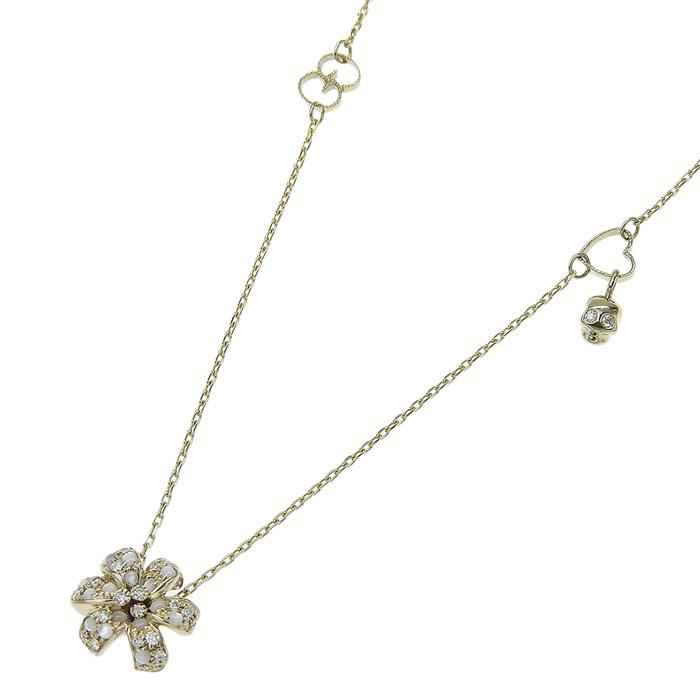 GUCCI グッチ フローラ スカル シェル ダイヤ ネックレス K18YG 750 