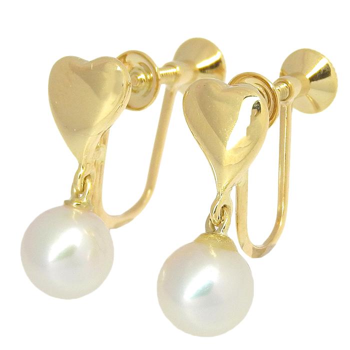 MIKIMOTO ミキモト アコヤ パール ハート イヤリング K18YG 750  