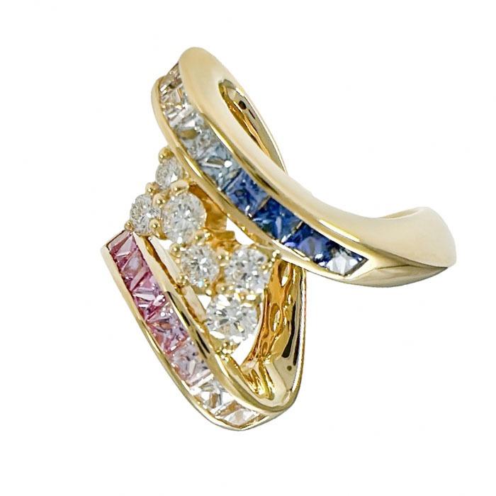 ジュネ デザイン サファイア ダイヤ リング K18YG サファイア 0.88ct 