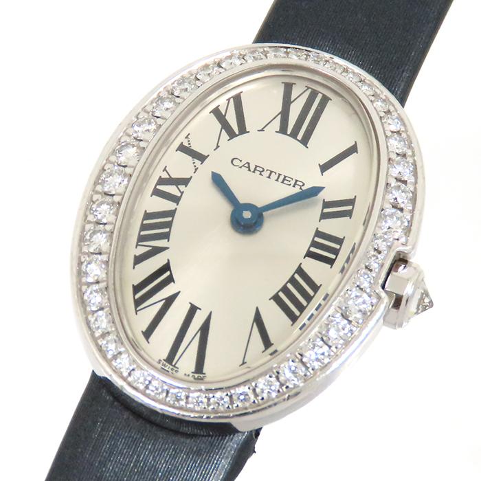 Cartier カルティエ ミニベニュワール WB520027 ダイヤベゼル シルバー文字盤 K18WG レザー電池式 レディース 腕時計 送料無料 241001010888｜osakaya7878｜02