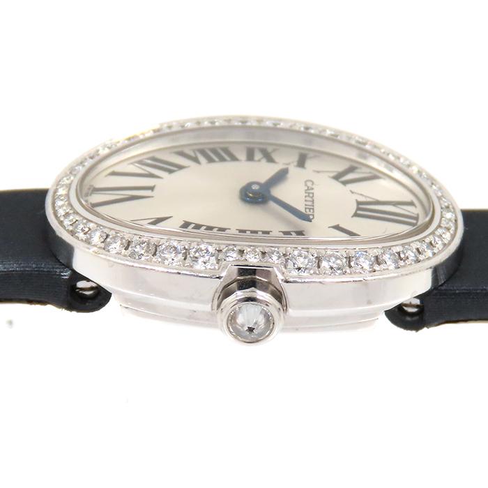 Cartier カルティエ ミニベニュワール WB520027 ダイヤベゼル シルバー文字盤 K18WG レザー電池式 レディース 腕時計 送料無料 241001010888｜osakaya7878｜03