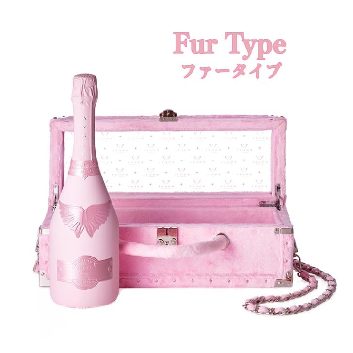 エンジェルシャンパンドゥミセックロゼ　空瓶+ケース　レザー&ファータイプ2セット 正規品＞エンジェルシャンパン ドゥミセックロゼ BOX付 レザータイプ