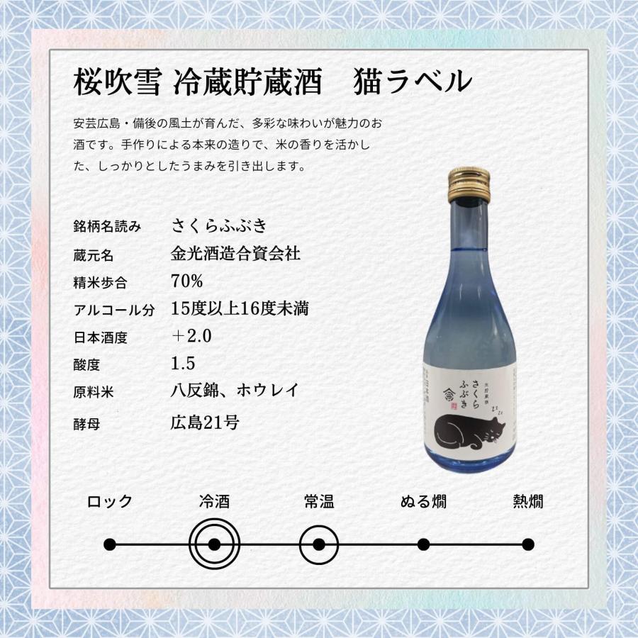 日本酒 桜吹雪(さくらふぶき) 冷蔵貯蔵 猫ラベル300ml×6本セット 広島