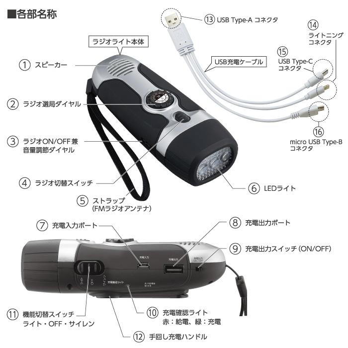 みちしるべ ダイナモLEDラジオライト AM ワイドFM LED サイレン