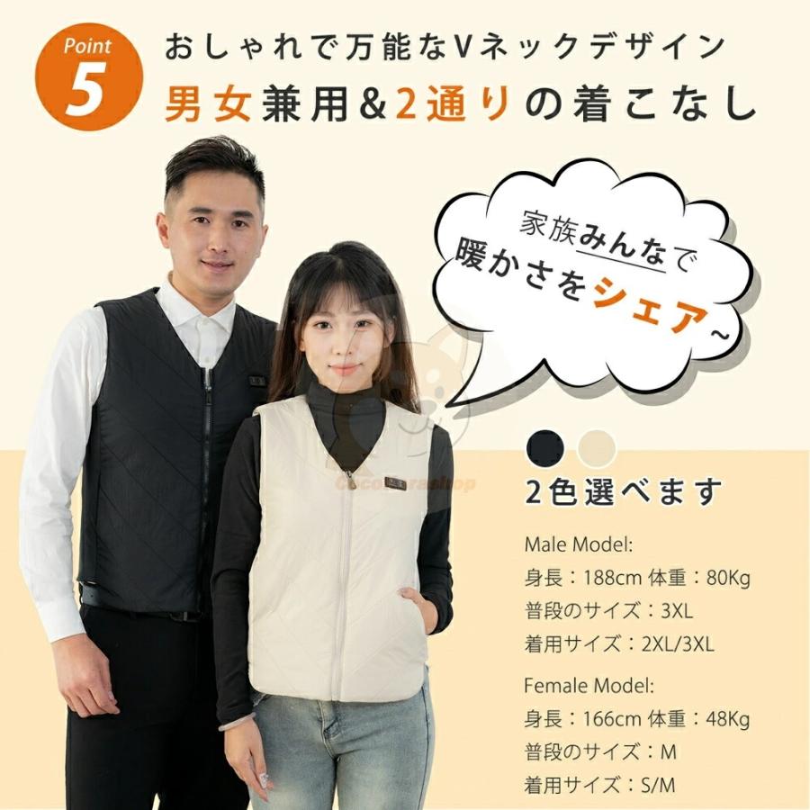 電熱ベスト 日本製ヒーター 洗える 4箇所発熱 ヒーターベスト USB式給電 3段階調整可能 前後独立温度設定可能 速暖 繊維ヒーター 男女兼用 防寒着 1年間保証 |  | 12