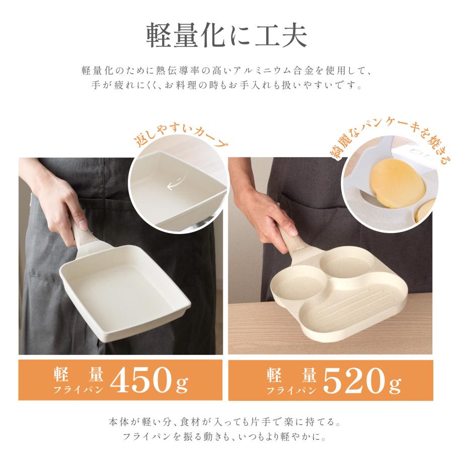 卵焼き フライパン 14x18cm 目玉焼きフライパン 仕切り付き IH〜ガス火対応 お弁当用卵焼き器 マーブルコート 角玉子焼 調理器具 手入れ簡単 passo-f1f2｜osamustore｜06