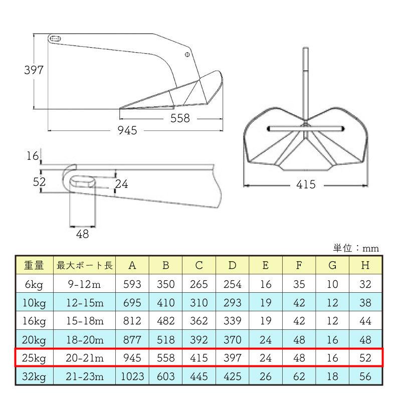 砂利 石 ボート DCアンカー 25kg 溶接 亜鉛メッキ 錨 船舶 