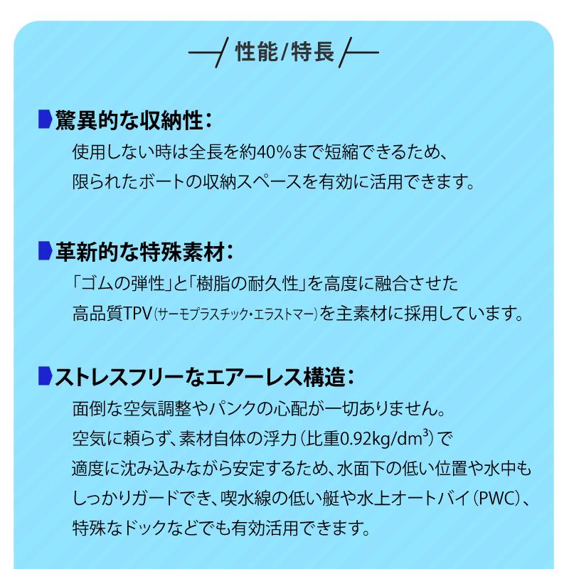 フェンダー ボートフェンダー 船 船舶用 ポップフェンダー エアーレス伸縮フェンダー モデル215 直径215mm 長さ770mm POP FENDER 白 黒 伸縮式 マリン 係船_17