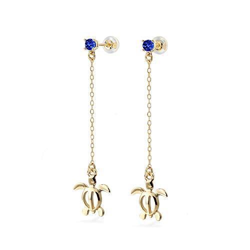 老舗質屋 ロング レディース ポス ホヌ 海亀 ピアス ハワイアンジュエリー サファイア P1tma K14イエローゴールド 9月誕生石 g 購入最安 Jeromejack Fr