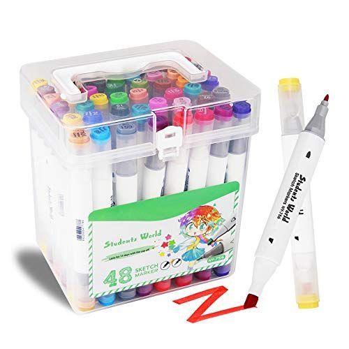 マーカーペン イラストマーカー 水性ペン カラーペン アートマーカー 48色セット 2種類のペン先 速乾 スケッチ 手帳 コミック 塗る絵 M0krrkmeli 画材 アート用品 Editorialdismes Com