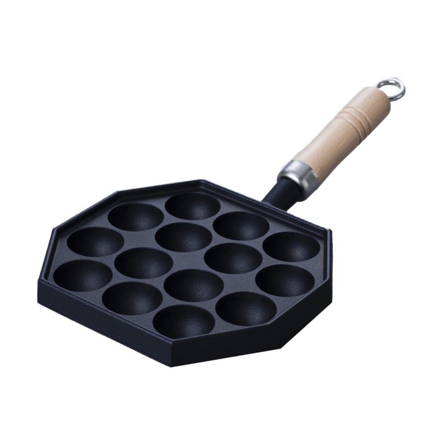 鋳鉄製 たこ焼き器 tys900 岩鋳（IWACHU） 90033 たこ焼14穴(木柄付)IH対応 ブラック[南部鉄器