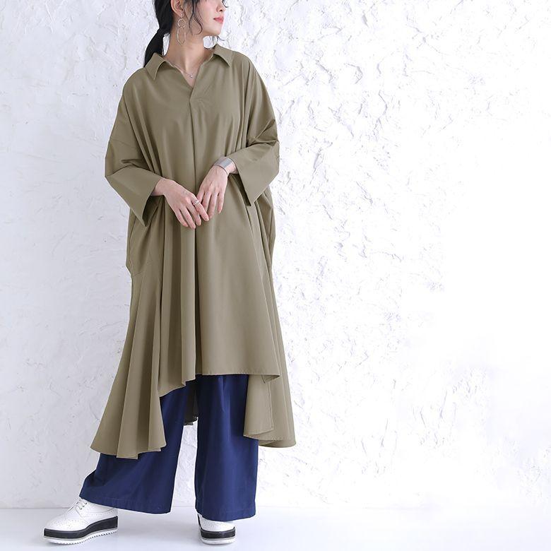 送料無料 福袋 レディース シャツワンピ ロング丈 七分袖 ワイドパンツ シャツワンピースレイヤードコーデ2点set 返品 交換不可 メール便不可 オシャレウォーカー 通販 Paypayモール