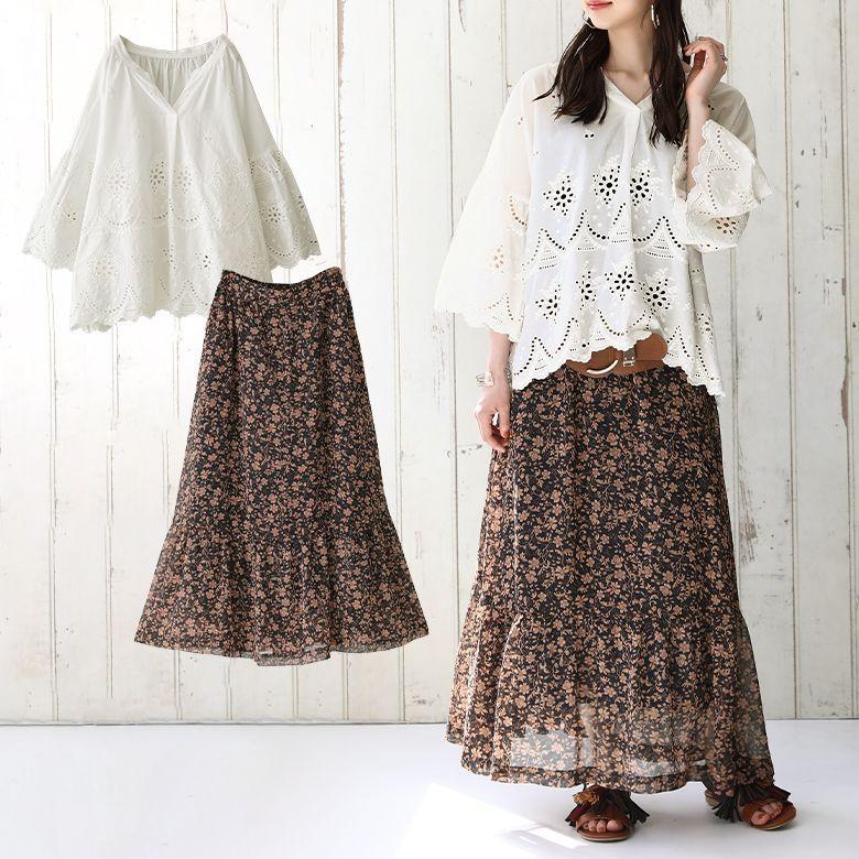 送料無料 福袋 レディース レースブラウス 七分袖 ティアードスカート ボタニカル お洒落なお姉さんコーデ2点set 返品 交換不可 メール便不可 オシャレウォーカー 通販 Paypayモール
